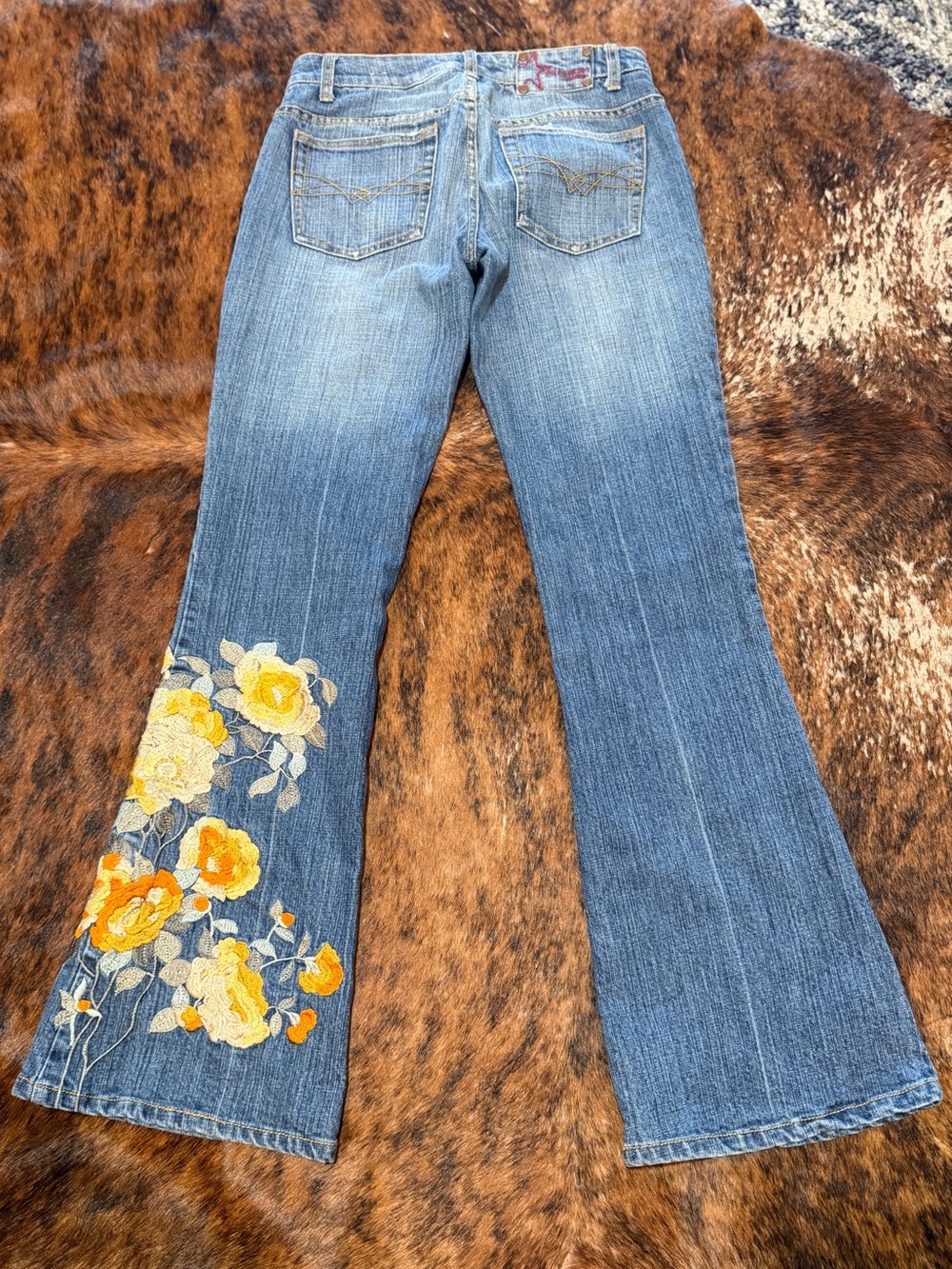 Vintage Women’s Premium Denim Flare Bell Bottoms Embroidered Jeans Sz9 Stretch